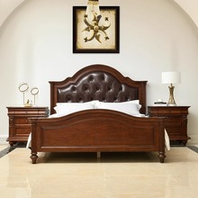 新美式乡村复古做旧轻奢床头雕花软包皮主卧室双人气压储物实木床