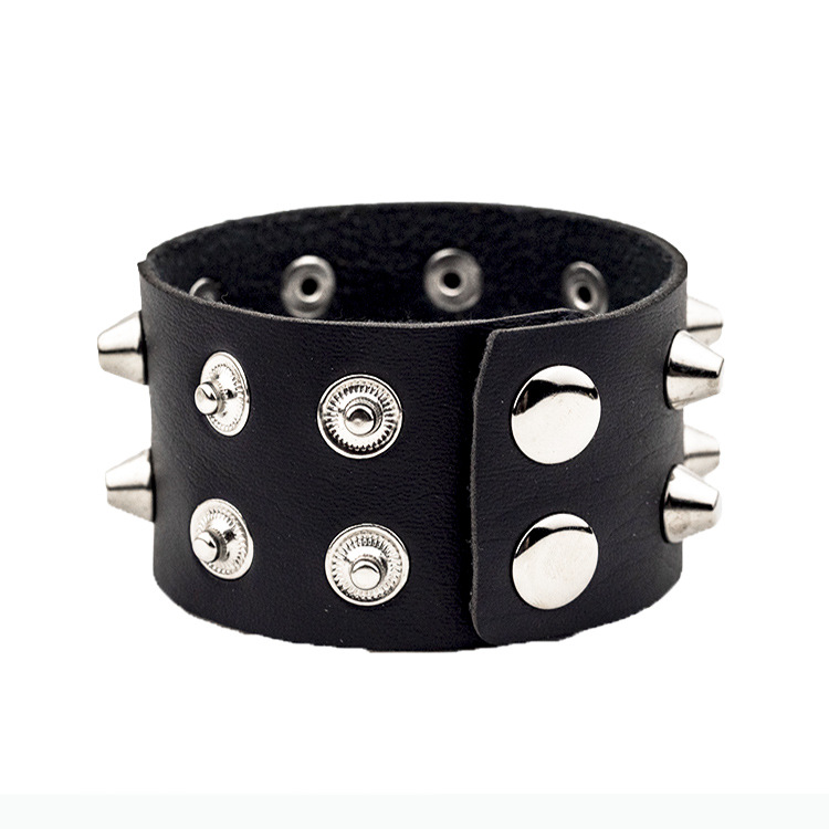 Exaggerated Personalized Rivet Bracelet Motorcycle Men's Bracelet Punk Pointed Nail Leather Hand Strap Nightclub Non-Mainstream Ornament