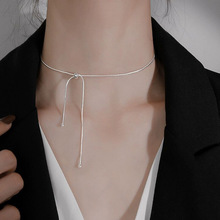 S925纯银简约小众设计蛇骨链项链女可调节流苏锁骨链气质颈链项饰