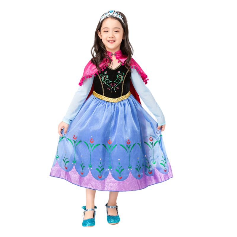 万圣节服装 六一安娜公主连衣裙女童公主裙长袖儿童礼服裙动漫表