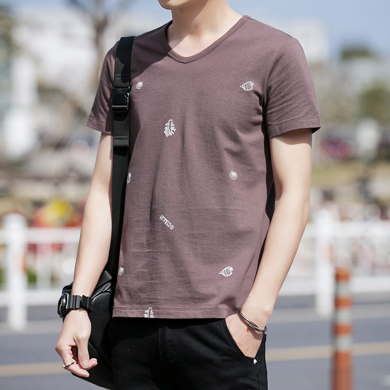 男士短袖t恤男v领夏季男装上衣韩版修身半袖体恤潮流青年衣服