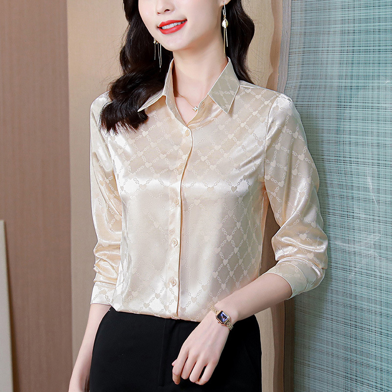 真丝衬衫女春季2024新款高端大牌气质上衣重磅桑蚕丝提花翻领衬衣