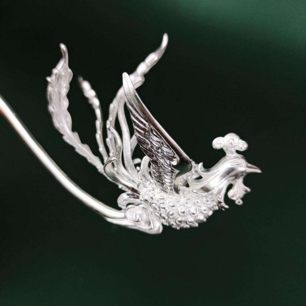 凤钗个性设计纯手工艺s925凤凰簪发簪盘发银镀金凤簪汉服直销凤钗