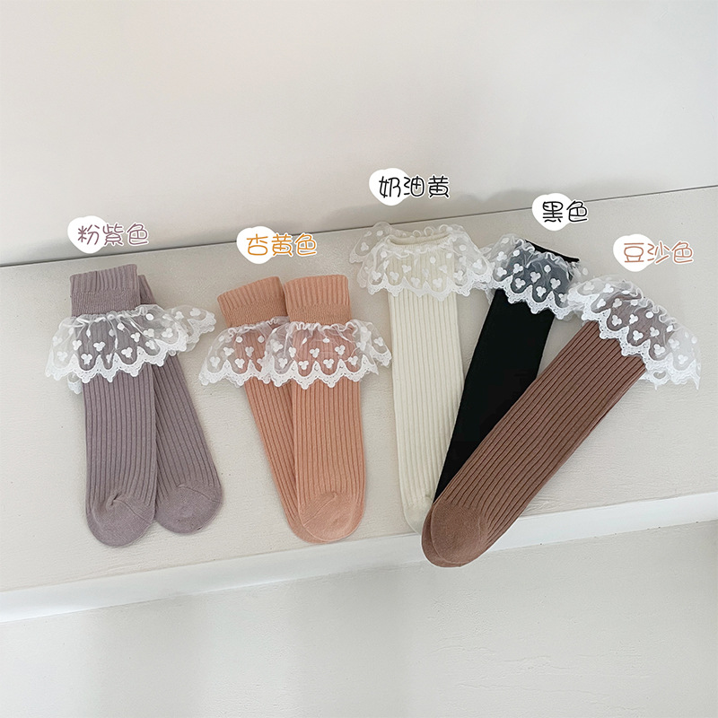 Children's Socks 2023 Spring New Korean Style Girls' Lace Stockings Baby Girl Cute Princess Calf Socks Fashion