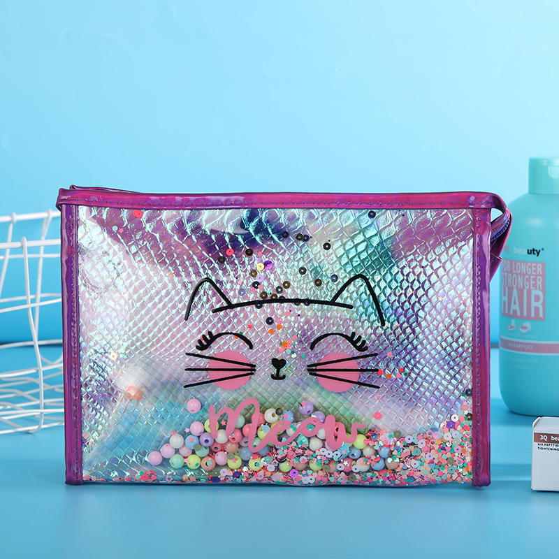 Factory Direct Supply Cute Cat Pattern Cosmetic Bag Fashion Strapless Dinner Bag Clutch Wash Bag Can Be Fixed