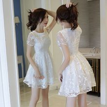 2022新款夏季小个子连衣裙修身显瘦气质仙女小清新白色短款裙子
