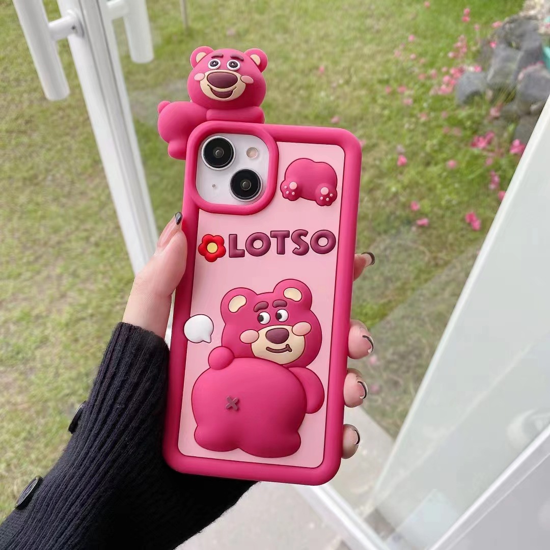 趴趴草莓熊适用苹果14卡通手机壳iphone13立体12可爱11个性xs创意