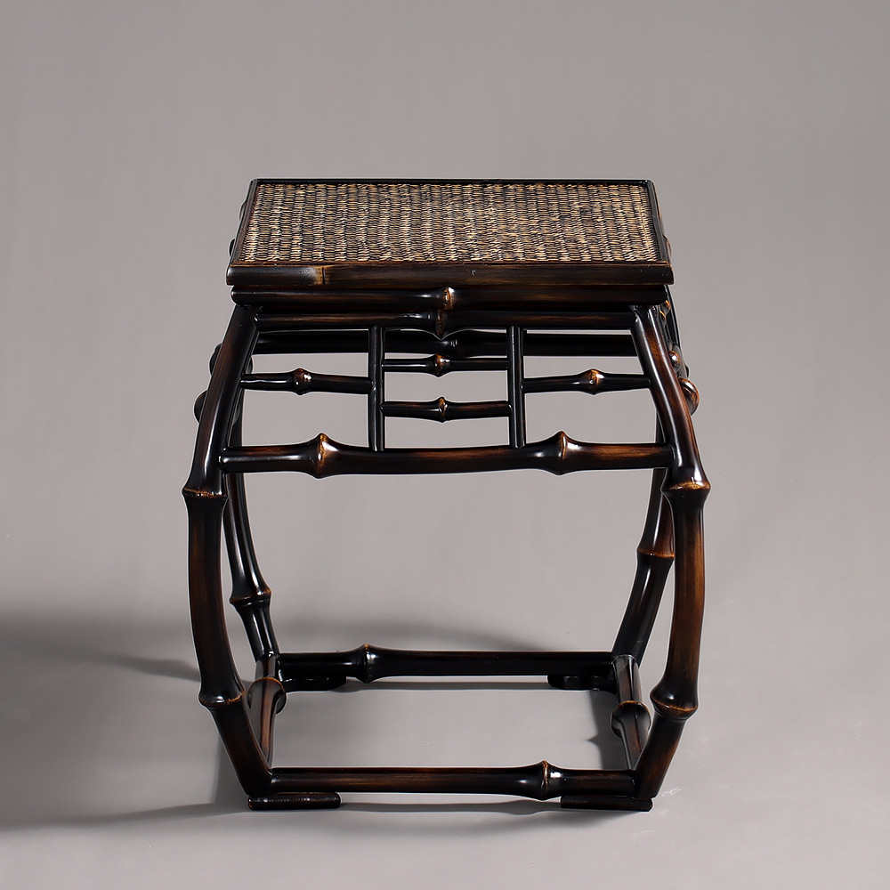 明式鼓凳 筇竹制中式古典苏式家具茶凳子 花瓶架盆景奇石摆件底座