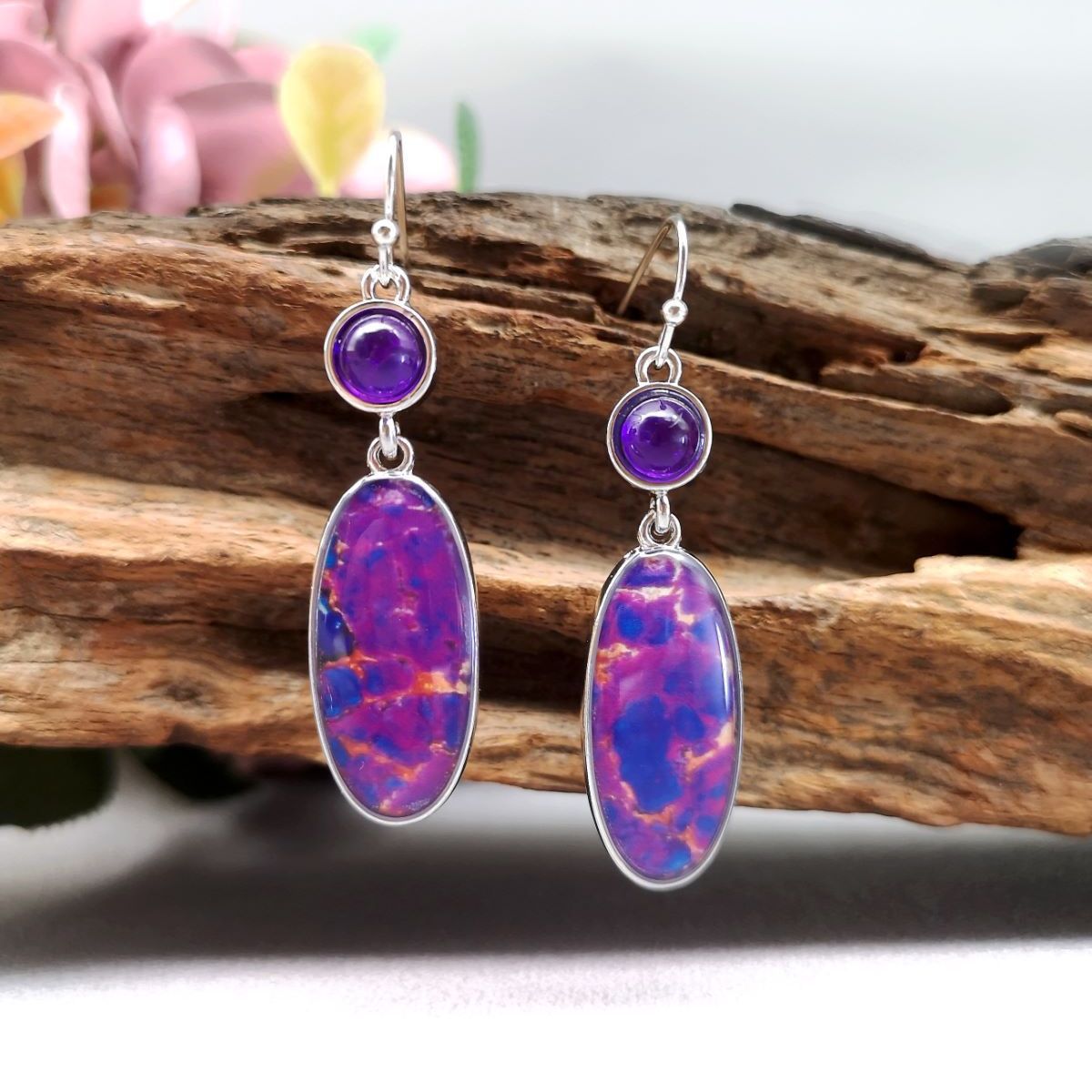 Cross-Border Hot Sale Artistic Retro Style European and American Simple Inlaid Gem Purple Oval Dragon Crystal Opal Earrings