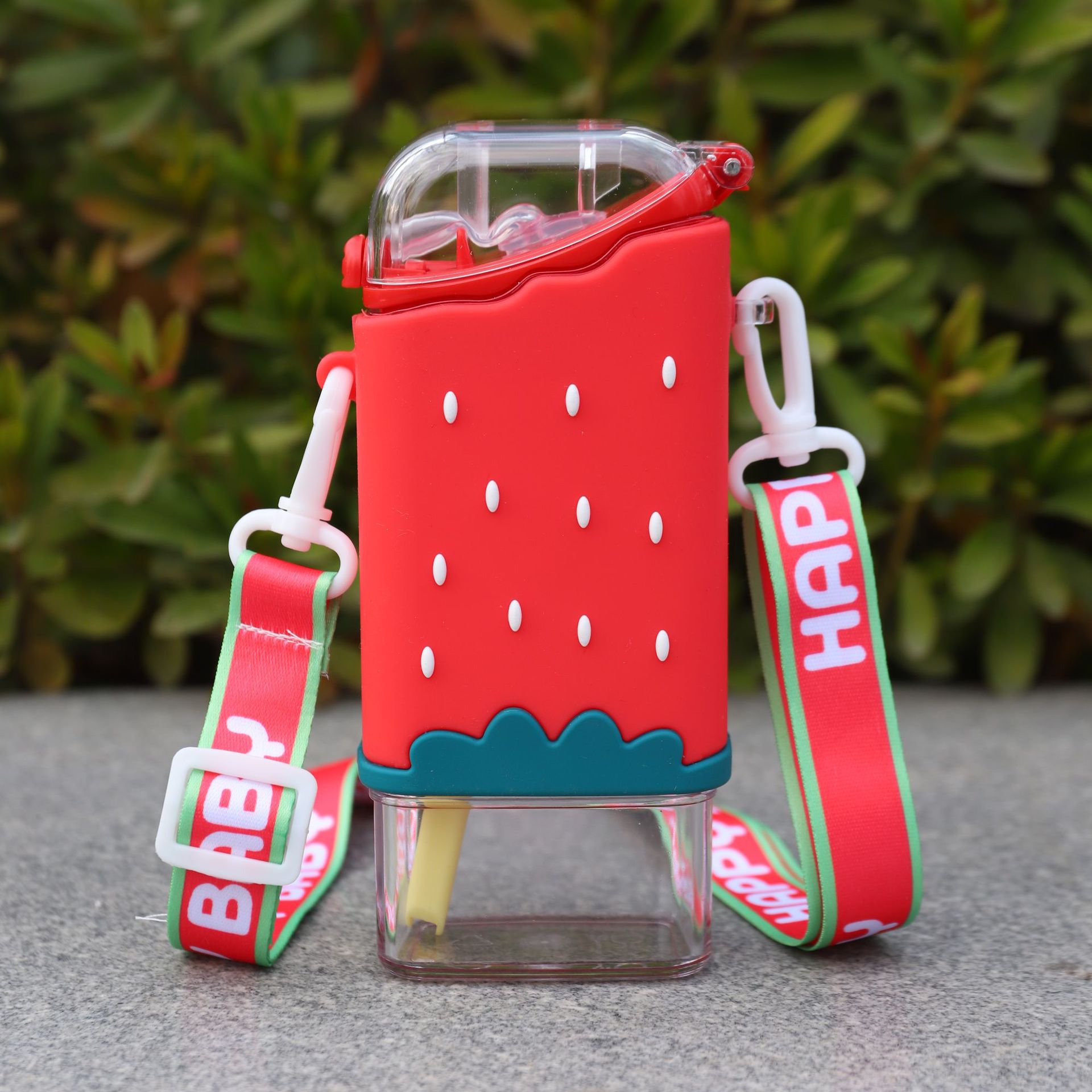 A36 Ice Cream Cup Children's Cups Popsicle Cup Summer Cartoon Pattern Square Water Cup Rope Holding Portable Straw Cup