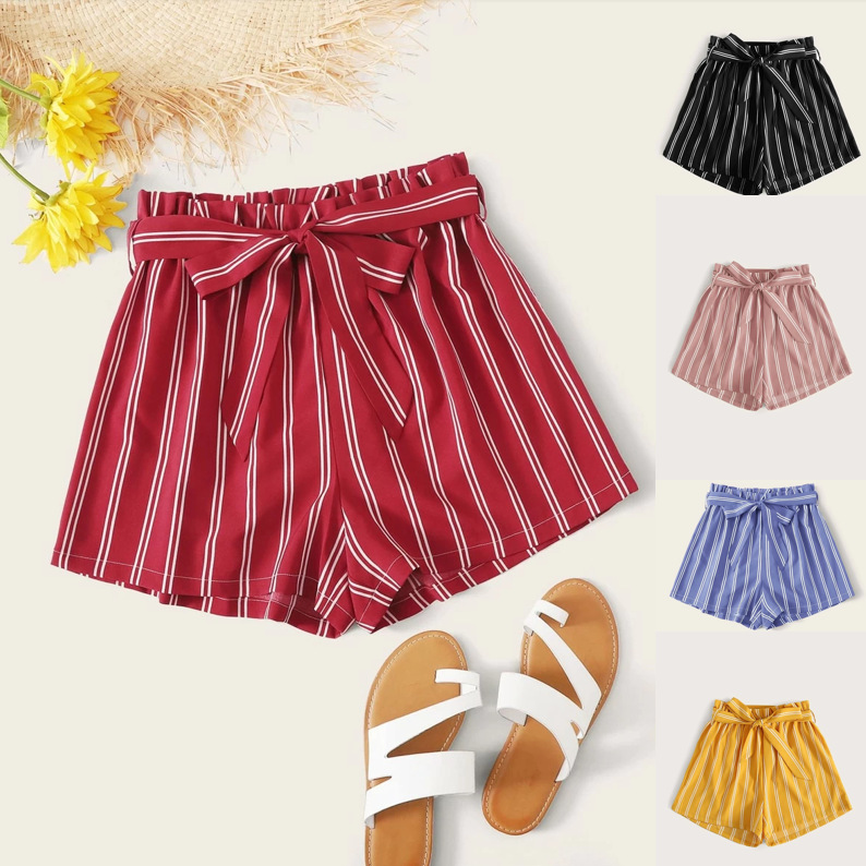 Foreign Trade Original Order European and American Spring and Summer New Amazon Cross-Border Independent Station Foreign Trade Women's Clothing Striped Shorts Chiffon Hot Pants