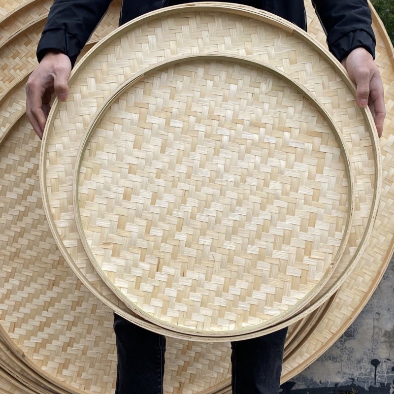 竹筛竹编篮竹制品农家圆形簸箕无孔筛子托盘幼儿园绘画装饰筐跨境