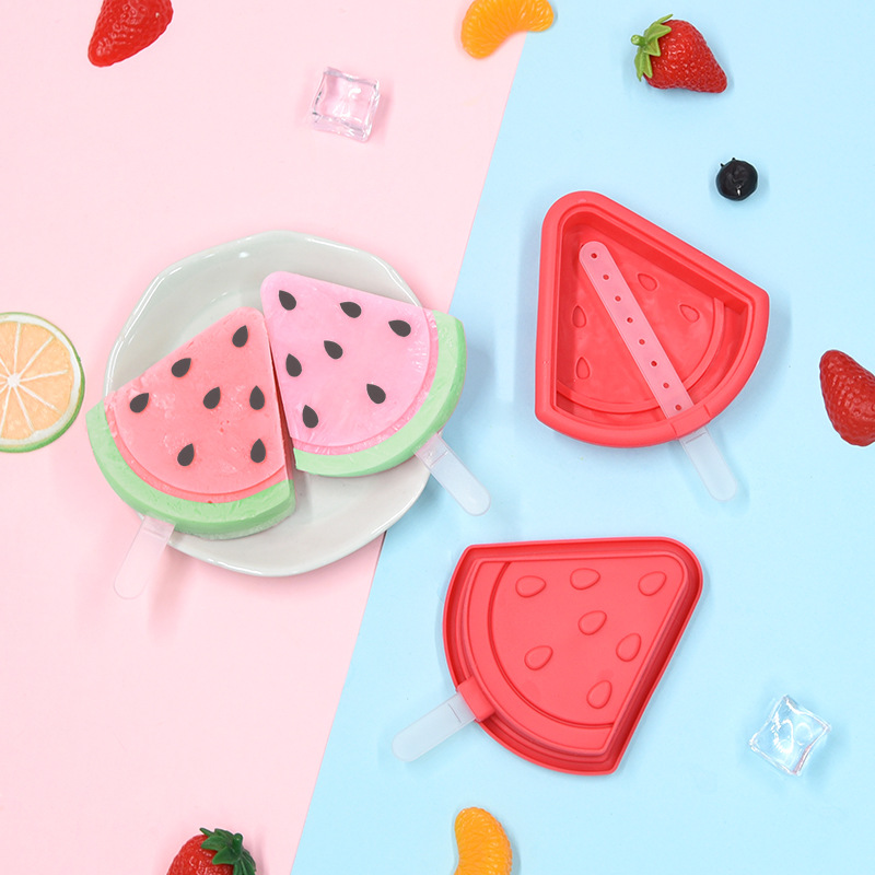 Silicone Ice Cream Mold Watermelon Ice-Making Mold Summer Fruit Series with Lid Triangle Quick-Frozen Ice Tray Food Grade