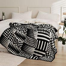 北欧黑白几何毛毯针织毯复古客厅沙发毯休闲毯民宿毯子午睡毯盖毯