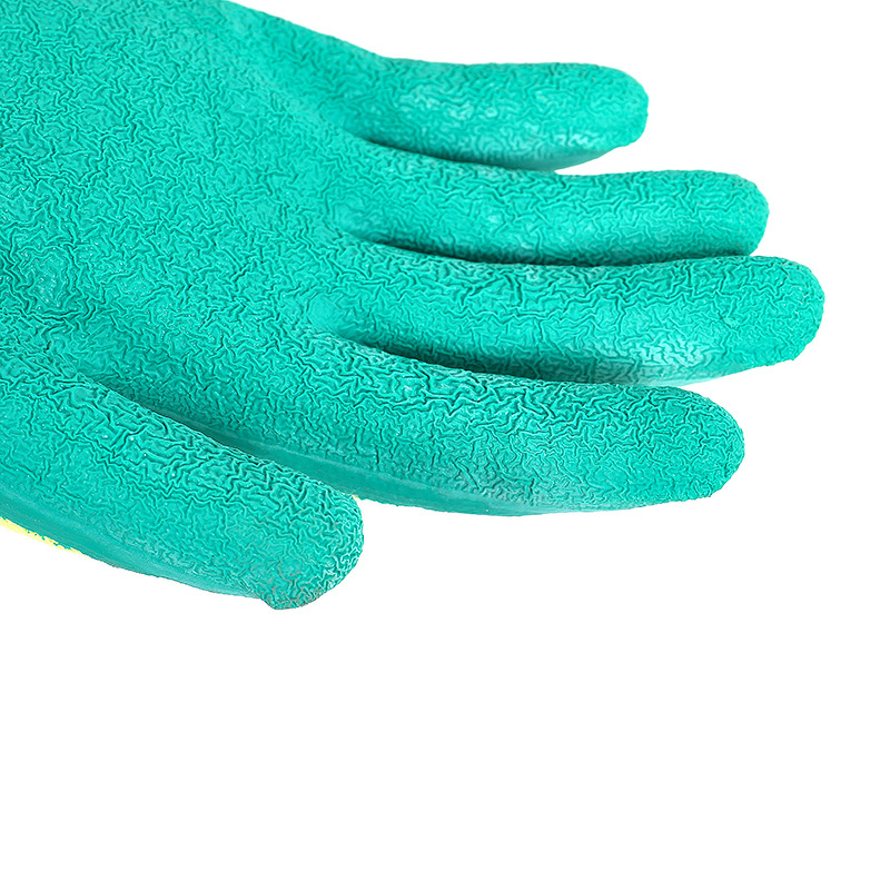 Labor Protection Gloves Wear-Resistant Yellow Yarn Green Cotton Latex Gloves Wrinkle Non-Slip Construction Site Work Protective Gloves Wholesale