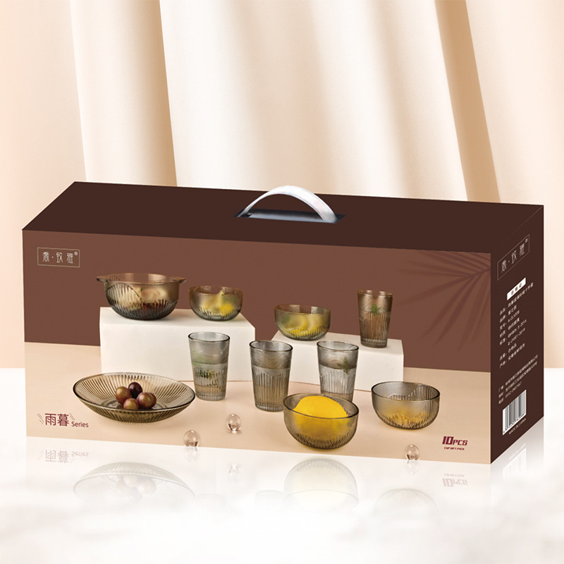 japanese tableware vertical grain glass bowl set household dessert double-ear bowl five-piece set insurance bank event gift