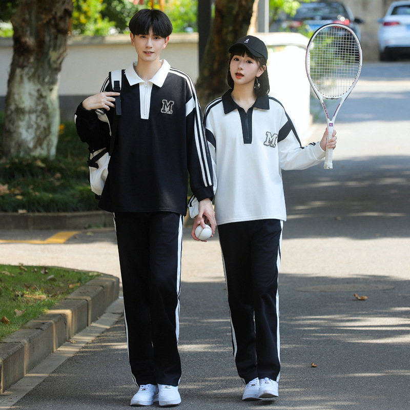 高中生春季学院风复古polo衫卫衣套装班服中学生运动会团体服装潮