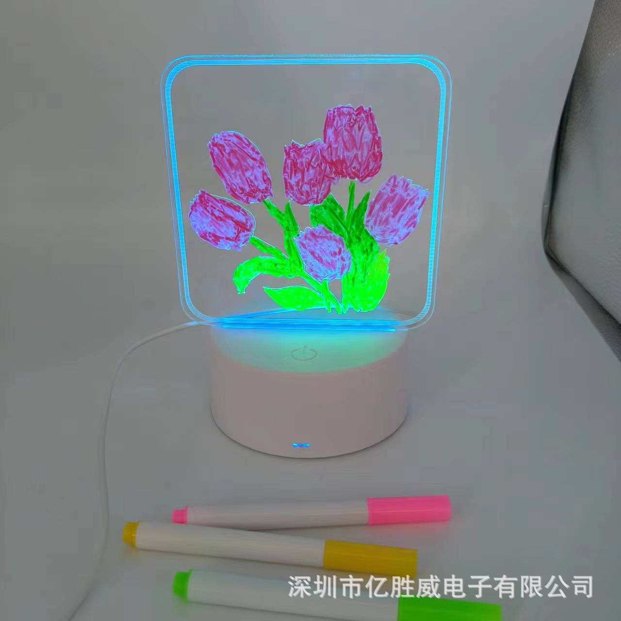 Cross-Border Creative Gift Wooden Base Handwriting Board 3d Small Night Lamp Usb Remote Control 16 Color Rgb Blank Message Board