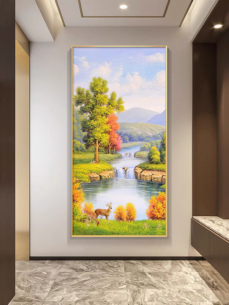 入户正对门墙挂画玄关装饰画现代简约山水画大气玄幻走廊过道壁画