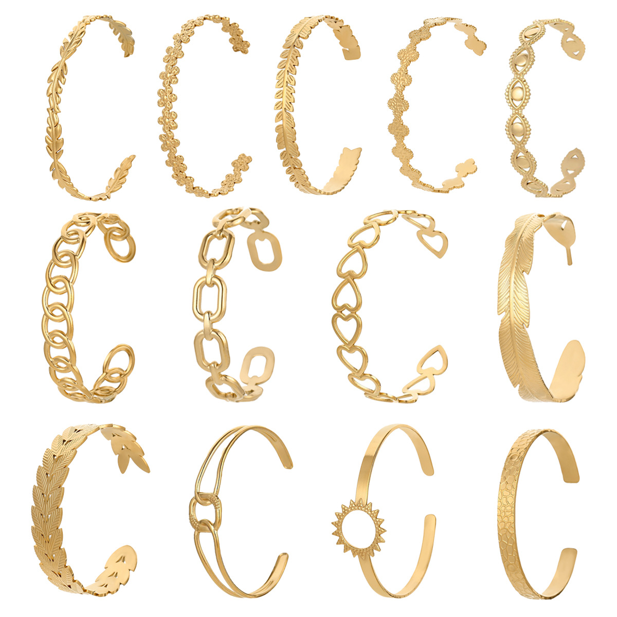 欧美批发新款不锈钢几何镶嵌开口手镯简约个性精致c形钛钢手环