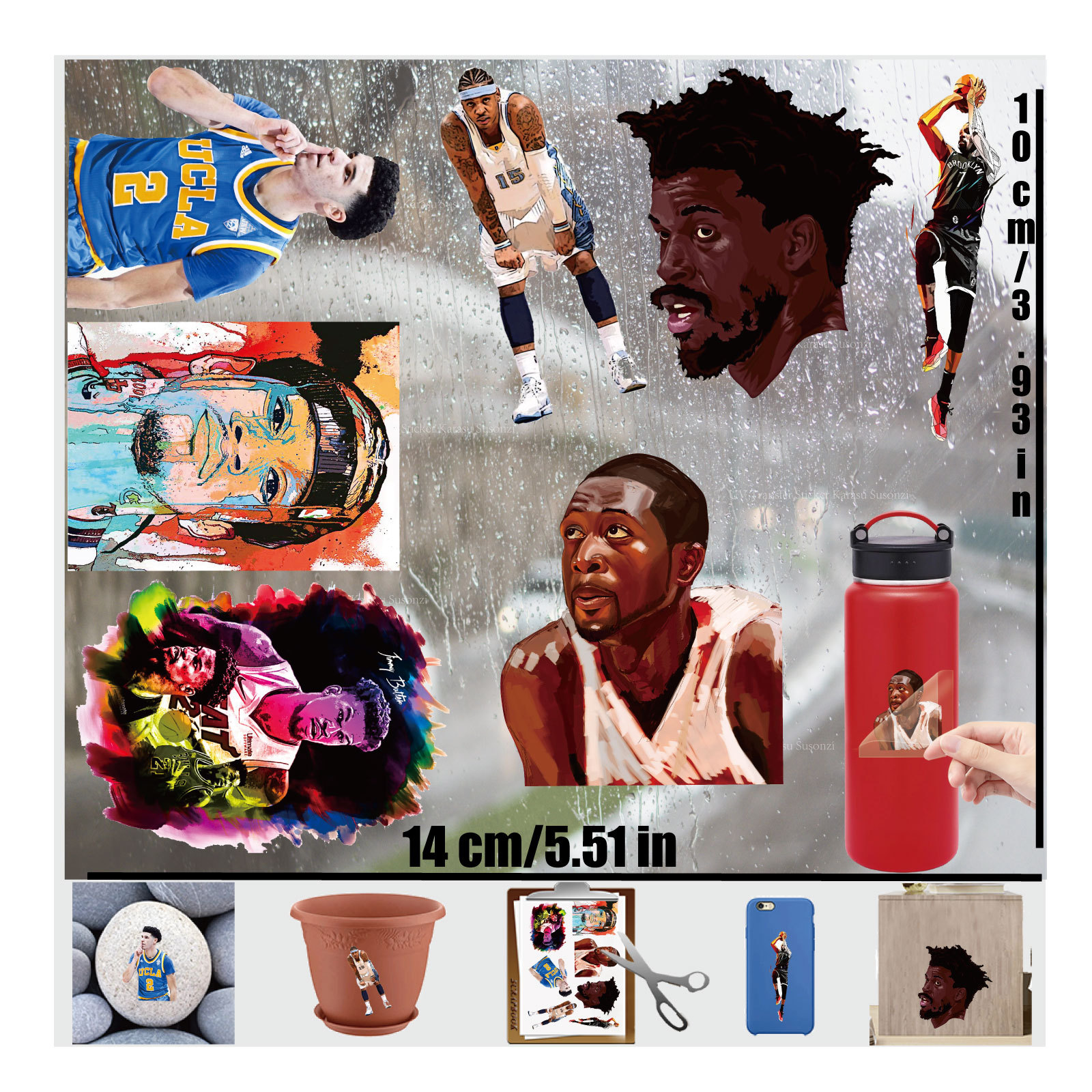 美国职业篮球联赛球星a6小套uv转印贴纸立体镂空水晶标签logo贴纸