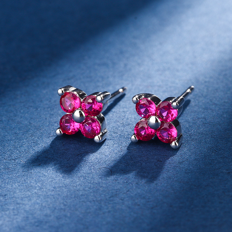 红宝石耳钉女日韩彩色宝石耳饰气质多彩耳坠潮人耳饰-阿里巴巴