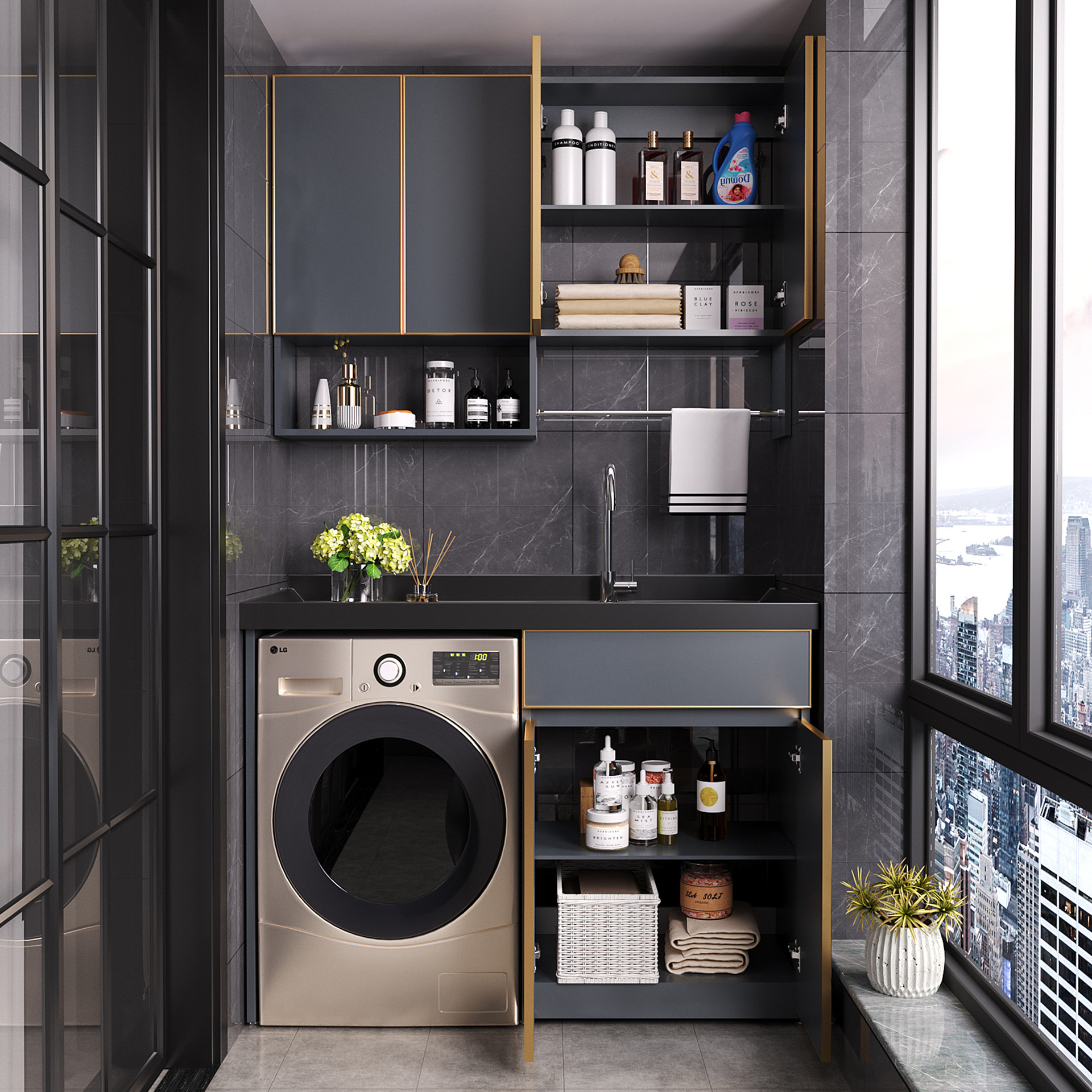 阳台柜滚筒洗衣机柜子一体台盆组合浴室柜洗手盆柜洗衣池-报价