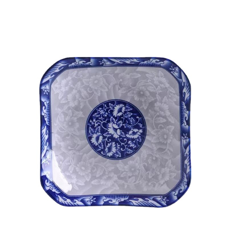 8.5寸如意盘子 方形青花 青花瓷如意盘 厨房餐具批发 健康养生瓷