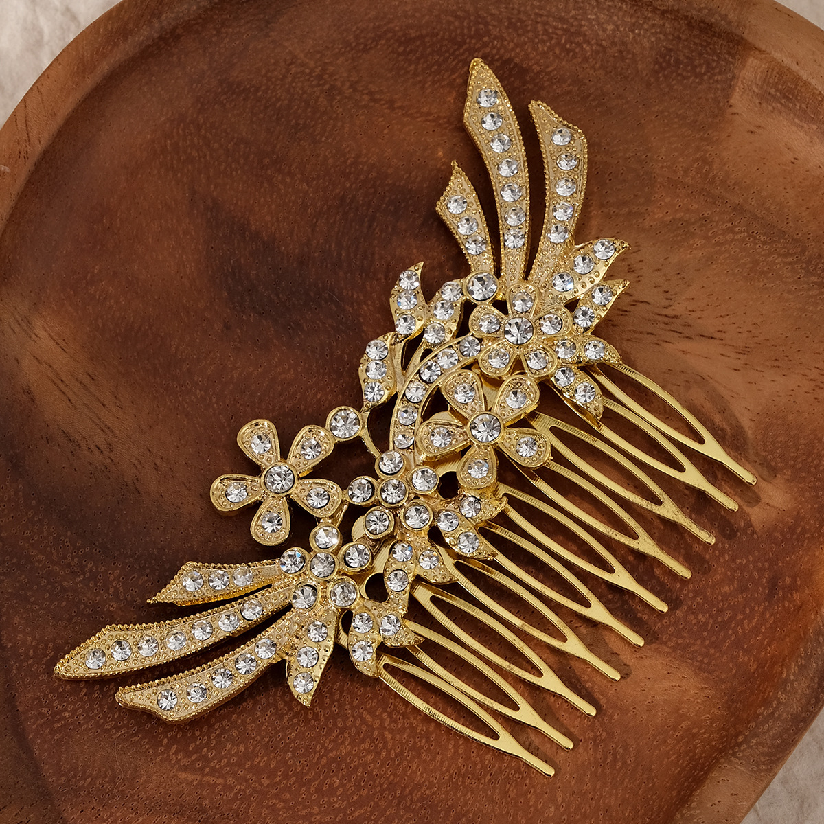 European and American Foreign Trade Ornament Alloy Rhinestone Tuck Comb Hair Accessories Antique Photo Updo Hair Accessories Luxury Diamond-Embedded Bridal Hair Comb