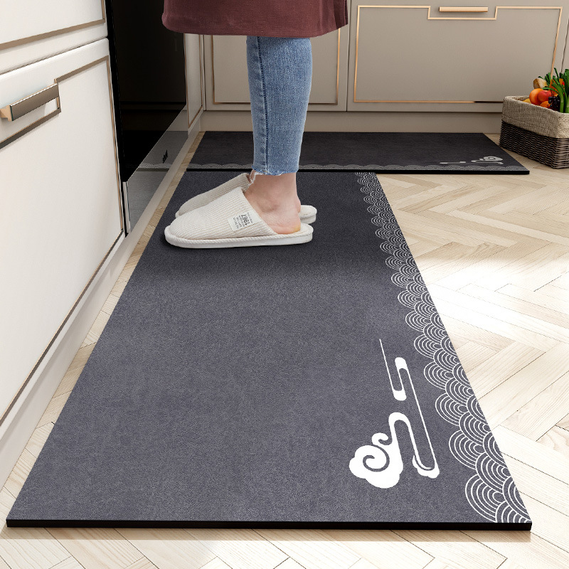 Napa Leather Chinese-Style Kitchen Floor Mat Oil-Absorbing Absorbent Non-Slip Household Stain-Resistant Erasable Washable Long Rug Mat