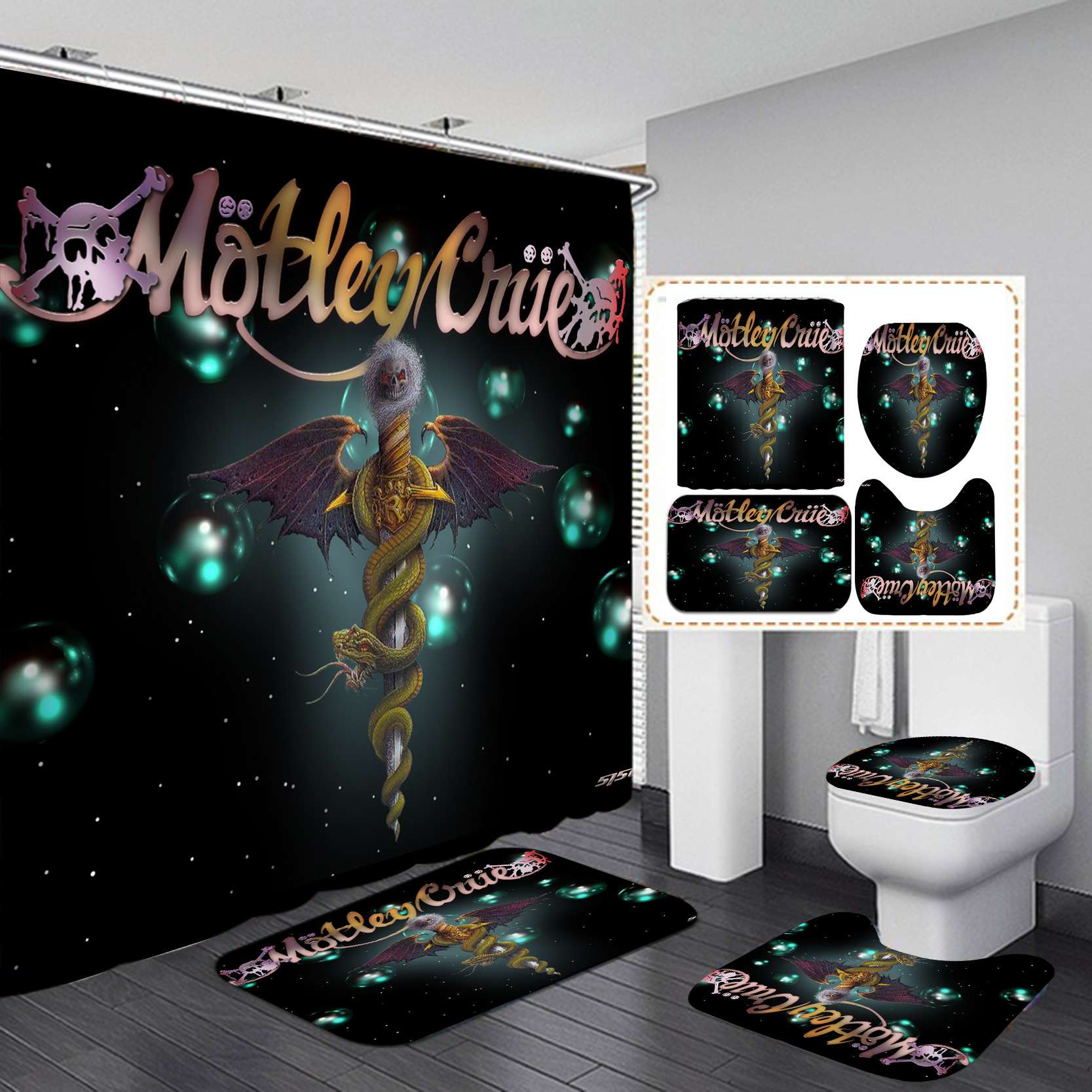 Shower Curtain Set HD Digital Printing Halloween Series Waterproof Punch-Free Partition Curtain Hotel Rain Curtain