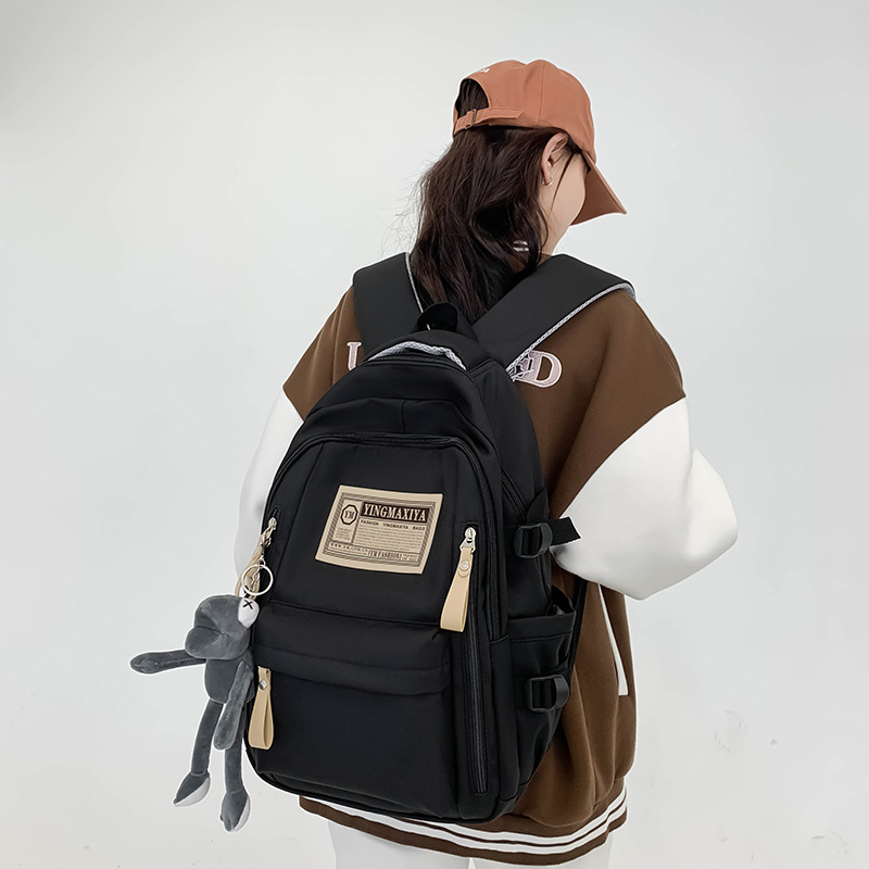 新款字母双肩包女学生简约旅行韩版背包高中初中生大容量书包樱花