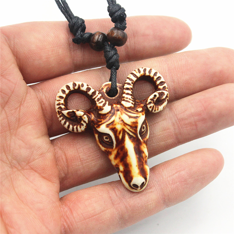 万圣节树脂羊头吊坠项链 欧美风个性羊头男士项链毛衣链饰品批发