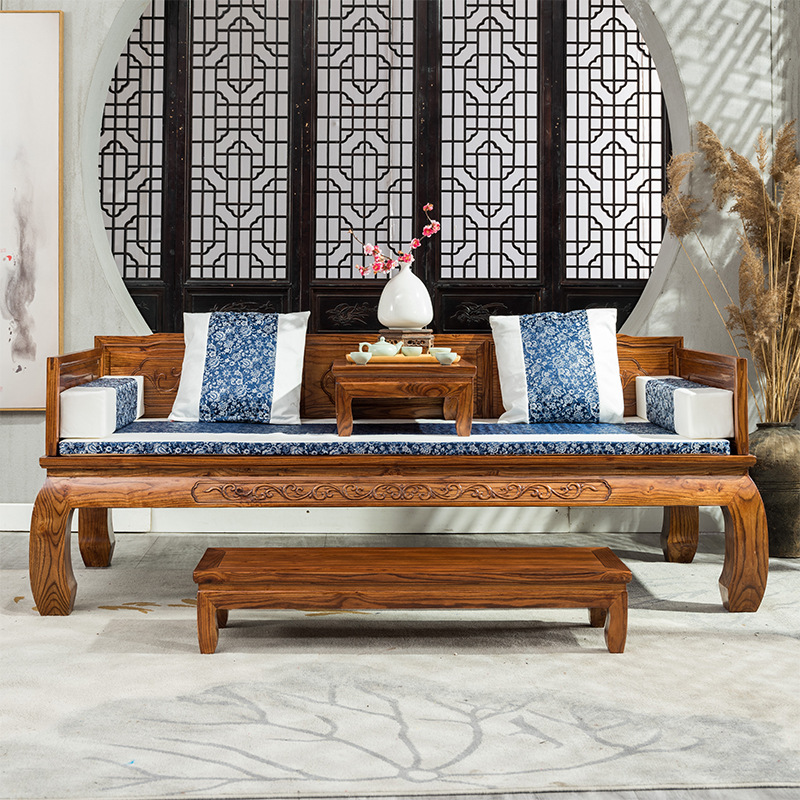 新中式实木罗汉床家用小户型床榻民宿禅意沙发客厅贵妃榻榆木简约