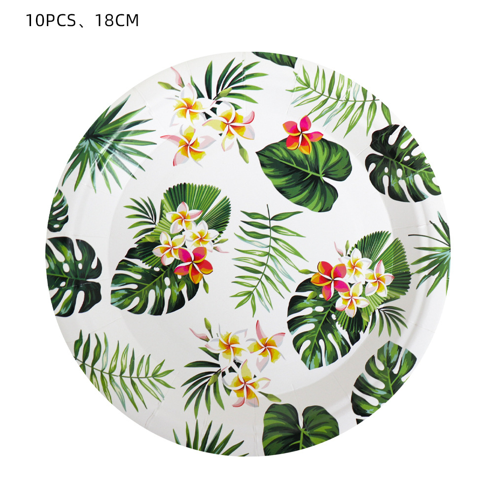 Amazon New Hawaiian Party Decoration Monstera Paper Pallet Paper Cup Tissue Paper Bag Leaves Summer Theme