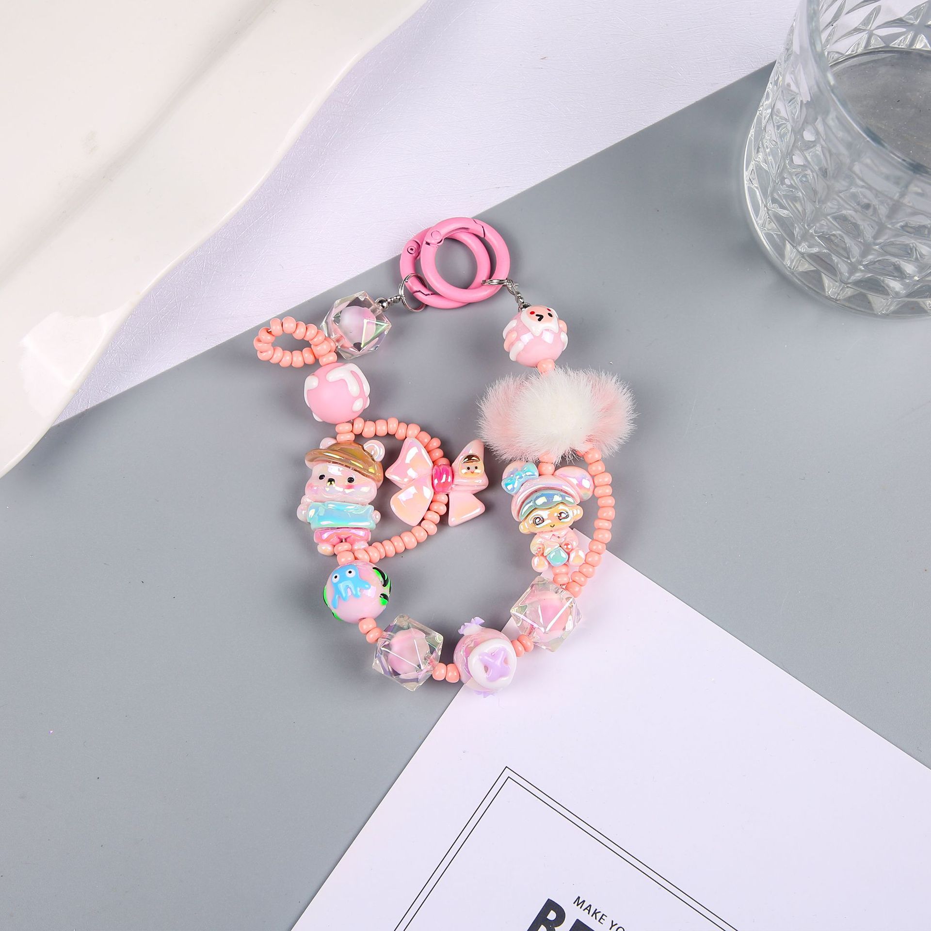 South Korea Ins Cute Hand-Painted Beads Phone Chain for Apple Huawei General Phone Case Lanyard Girl Fur