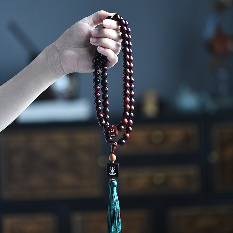 印度小叶紫檀10mm72颗佛珠手串手持车挂珠配银片镶嵌跑环一体三通