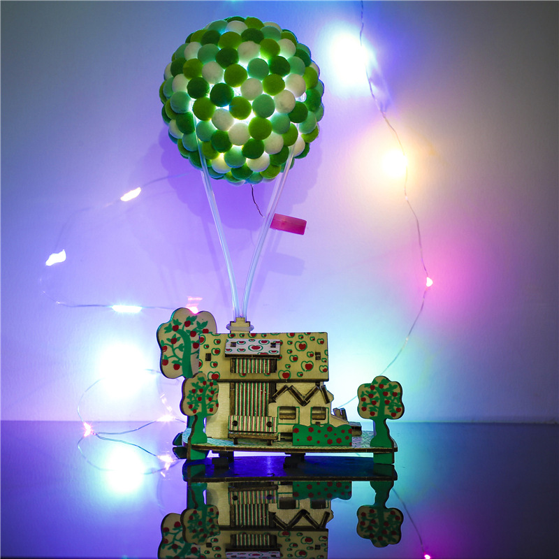 飞屋热气球制作材料包 木质房子拼装儿童益智diy亲子手工玩具礼物