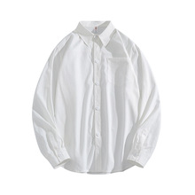 白色衬衫男春季ins潮牌宽松纯色长袖衬衣男生春秋款休闲工装外套
