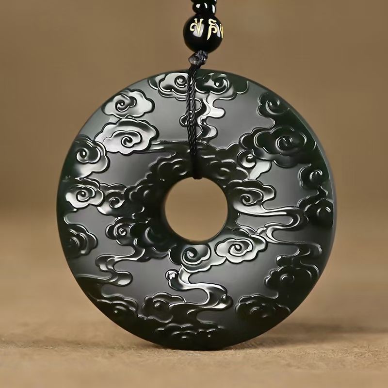 平安扣和田玉纯天然吊坠青玉新疆玉佩玉石大号祥云平安扣玉坠项圈