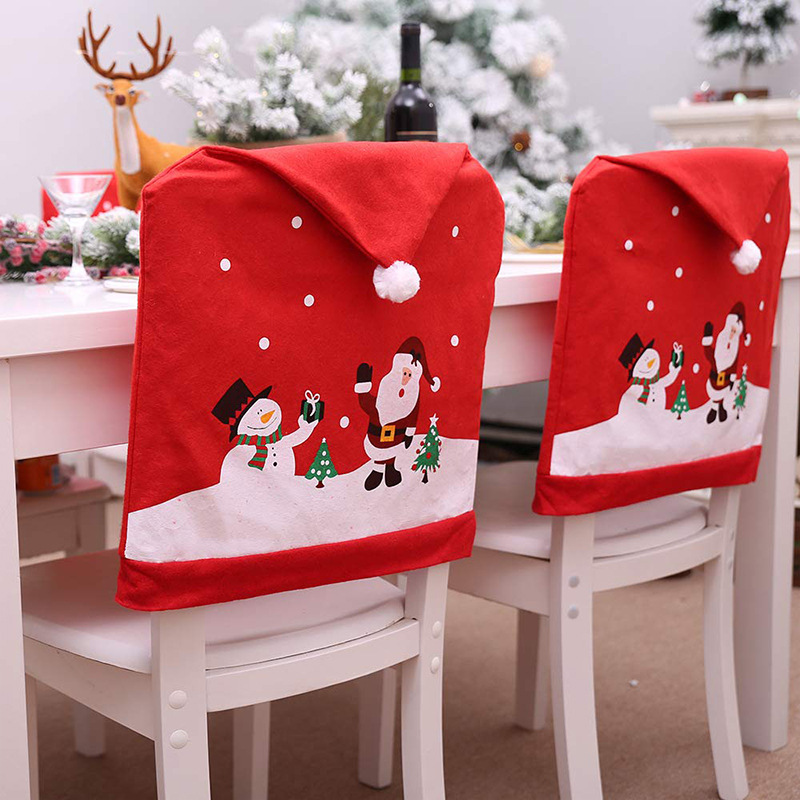 Cross-Border 2023 New Product Digital Printing Red Flannel Christmas Chair Cover Hat Pattern Christmas Decoration Supplies Manufacturer