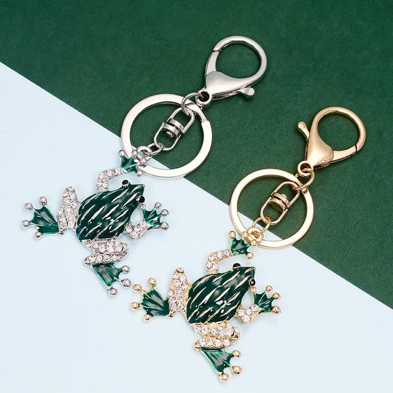 创意可爱卡通镶钻水晶青蛙汽车钥匙扣包包配饰金属挂件钥匙链