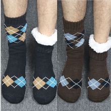男士加绒睡眠袜成人家居毛线袜地板袜保暖整双加厚双层冬款厚袜子