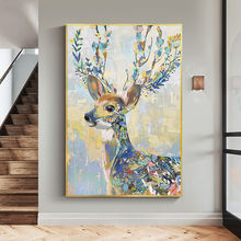 美式轻奢肌理画动物鹿装饰画纯手绘一路高升油画玄关走廊客厅挂画