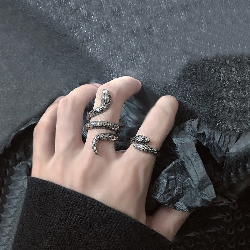暗黑风个性蟒蛇缠绕戒指 时尚小众男女情侣复古港风指环跨境货源