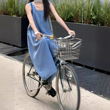 夏季蓝色格纹背心裙2024韩版新款气质小众温柔舒适单排扣连衣裙女