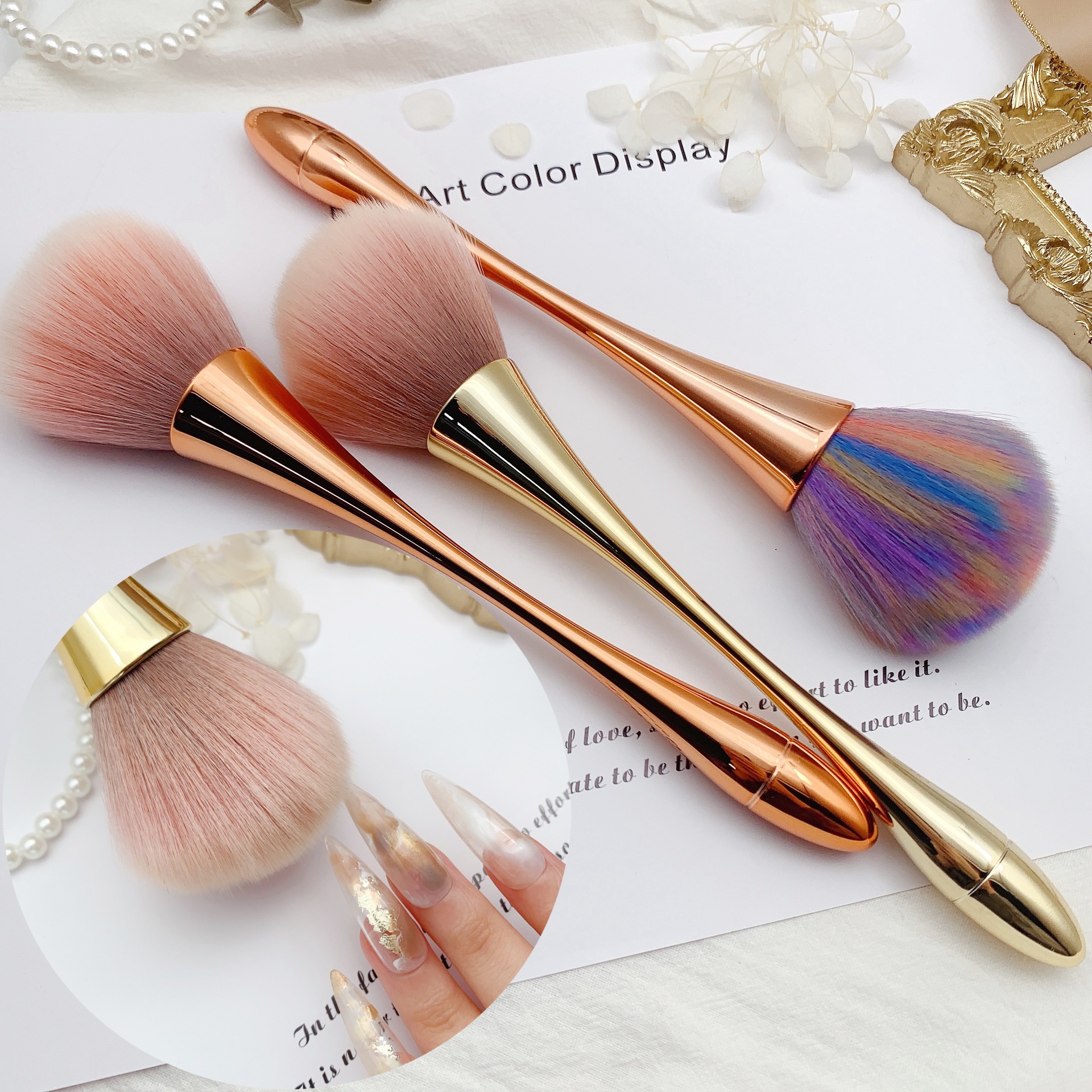 美甲专用粉尘刷清洁毛刷高档大头软毛刷子长柄多功能修甲清洁工具