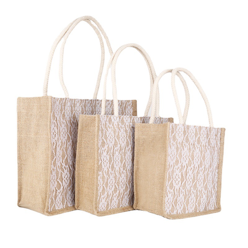 Lace Burlap Gift Bag Shoulder Bag Shopping Bag Mori Style Artistic Environmental Protection Bag Jute Canvas Reticule