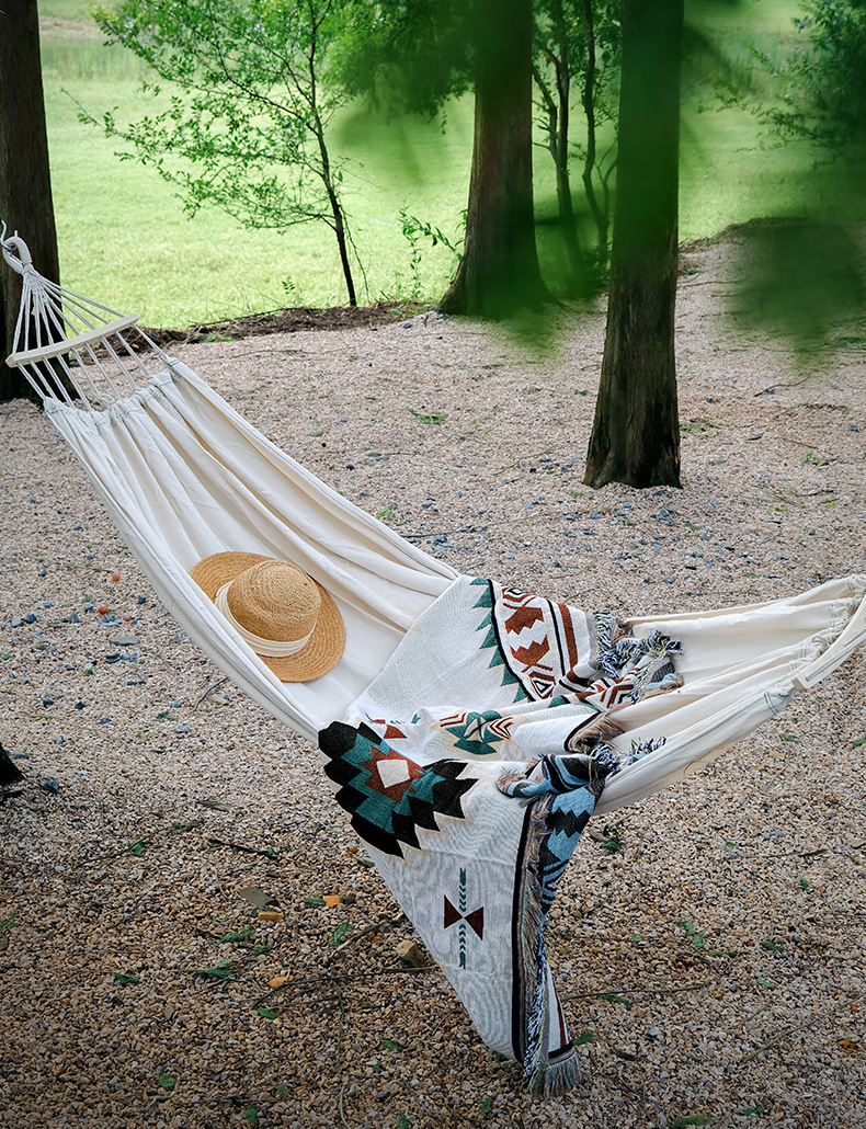 户外露营帆布吊床夏季家用室内摇床 ins风野营庭院吊床防侧翻秋千