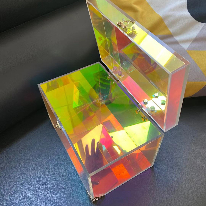 炫彩亚克力盒子彩虹幻彩七色变色板鞋盒乐高收纳盒展示盒源头厂家-阿